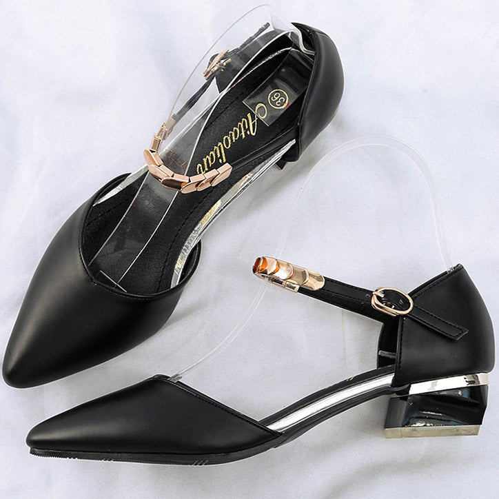 Ankle Buckle Low Heels Pointed Toe Shoes