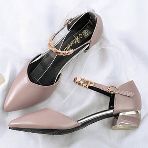 Ankle Buckle Low Heels Pointed Toe Shoes