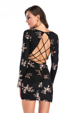 Load image into Gallery viewer, Asymmetrical Hem V-neck Cutout Back Sequined Mini Dress

