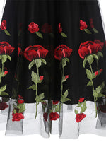 Load image into Gallery viewer, Black Off-the-shoulder Rose Embroidered A-line Prom Dress

