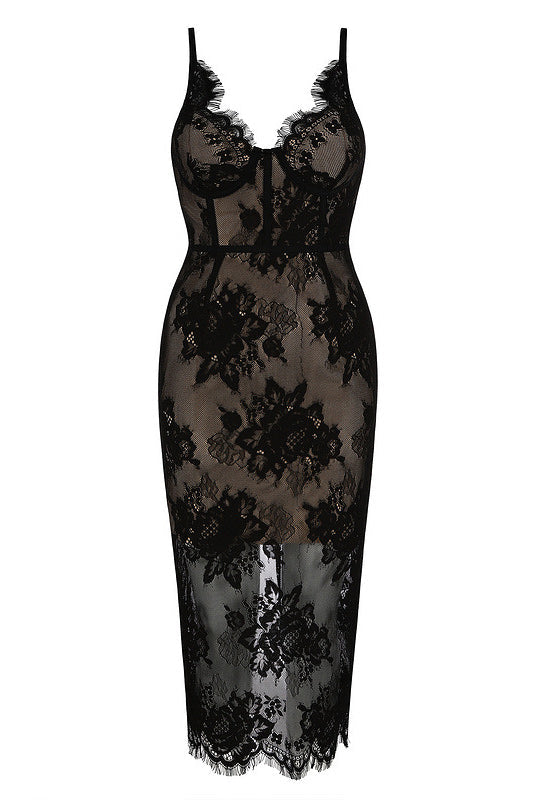Black Sexy Lace Dress Spaghetti Straps Bodycon Party Dress
