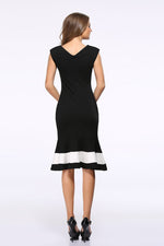 Load image into Gallery viewer, Black Square Neck Sleeveless Color-block Mermaid Dress
