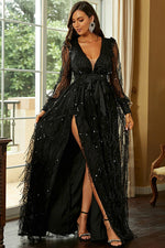 Load image into Gallery viewer, Black A-Line Long Sleeve Formal Gown Evening Prom Dresses
