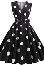 Load image into Gallery viewer, Black And White Polka Dot Sleeveless Swing Dresses
