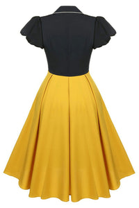 Black And Yellow Short Sleeve A-Line Homecoming Party Dress