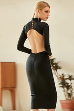 Load image into Gallery viewer, Black Backless Long Sleeve Bandage Cocktail Party Dress
