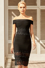 Load image into Gallery viewer, Black Off-the-Shoulder Cocktail Bandage Dress
