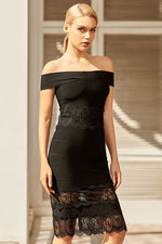 Load image into Gallery viewer, Black Off-the-Shoulder Cocktail Bandage Dress
