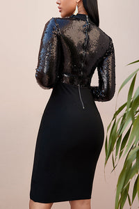 Black Sequin Patchwork Scoop Bandage Dress