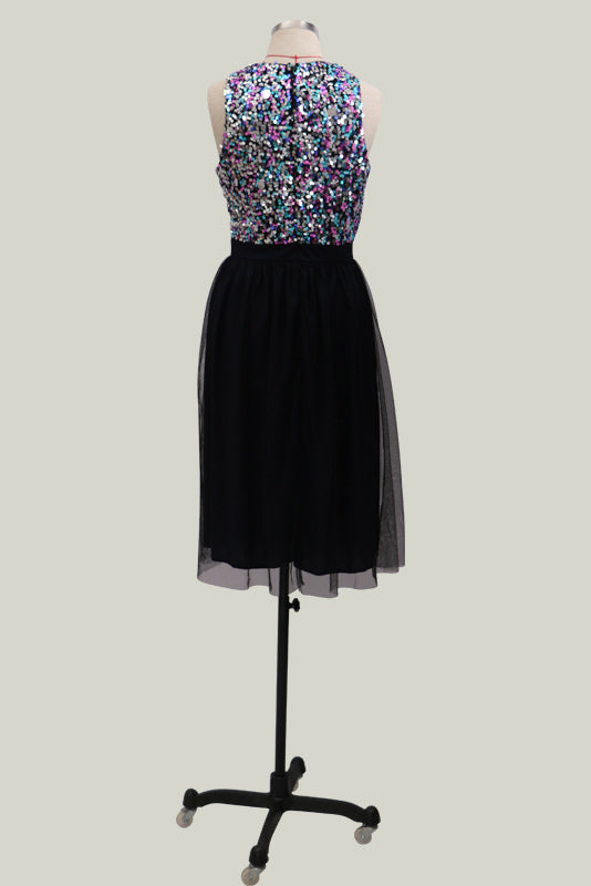 Black Sleeveless A-Line Tulle Midi Dress