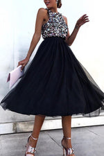 Load image into Gallery viewer, Black Sleeveless A-Line Tulle Midi Dress

