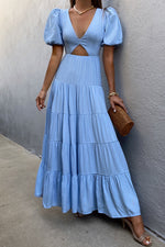 Load image into Gallery viewer, Blue Cut Out Backless A-Line Maxi Dress
