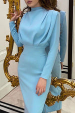Load image into Gallery viewer, Blue Long Sleeve High Neck Dress
