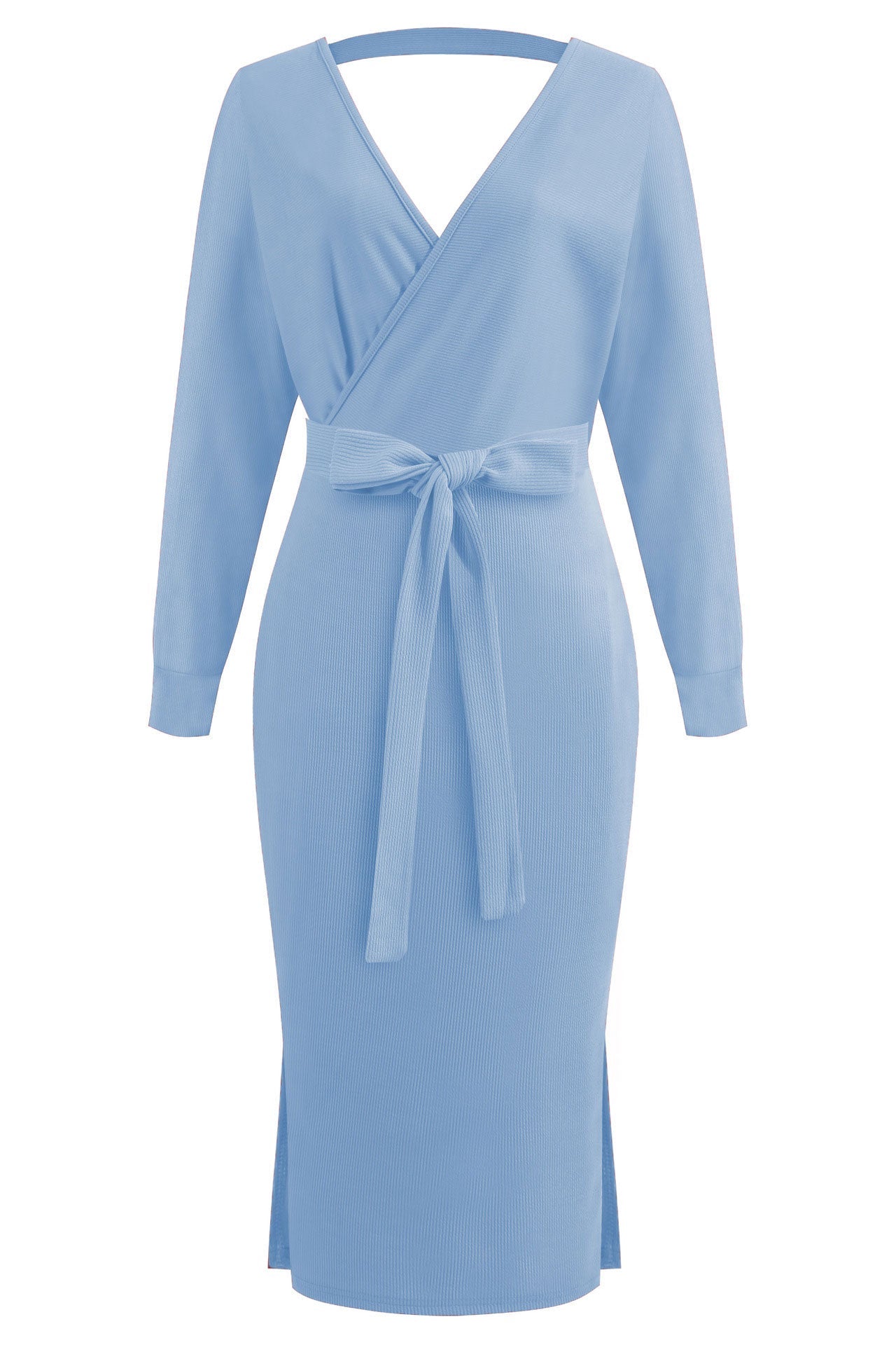 Blue Mid-length V-neck Sweater Long-sleeved Dress