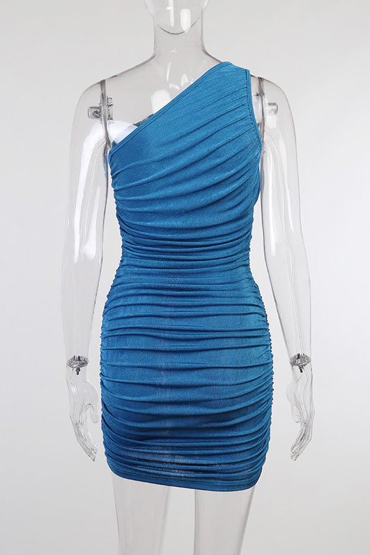 Blue One Shoulder Mini Party Homecoming Dress