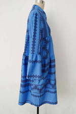 Load image into Gallery viewer, Blue Print Boho Long Sleeve Short Dress
