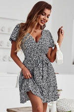 Load image into Gallery viewer, Blue V-Neck Print Mini Summer DressBlue V-Neck Print Mini Summer Dress
