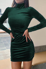 Load image into Gallery viewer, Blue Velvet High Neck Long Sleeve Mini Dress
