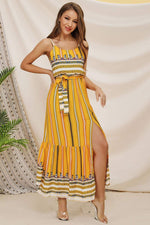 Load image into Gallery viewer, Boho Printed Lace-up Slit Spaghetti Straps Dress
