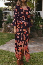 Load image into Gallery viewer, Boho Floral Print Slit Flare Sleeve Maxi Dress
