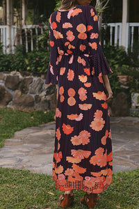 Boho Floral Print Slit Flare Sleeve Maxi Dress