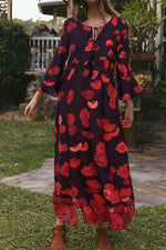 Load image into Gallery viewer, Boho Floral Print Slit Flare Sleeve Maxi Dress
