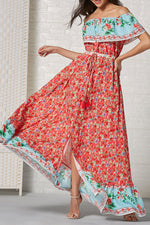 Load image into Gallery viewer, Boho Off-the-shoulder Print Ruffled Dress
