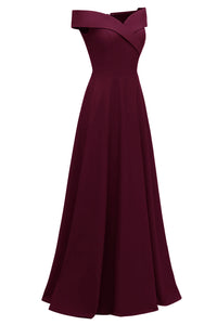 Burgundy A-line Off-the-shoulder Long Formal Dress