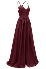 Load image into Gallery viewer, Burgundy A-line V-neck Spaghetti Straps Prom Gown
