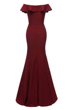 Load image into Gallery viewer, Burgundy Mermaid Off-the-shoulder Slit Prom Dress
