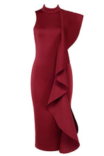 Load image into Gallery viewer, Burgundy Ruffle Slit Sexy Bandage Party Dress
