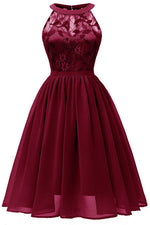 Load image into Gallery viewer, Burgundy Sleeveless A-line Lace Prom Dress

