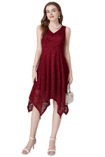 Load image into Gallery viewer, Burgundy A-Line Lace V-Neck Cocktail Party Dress
