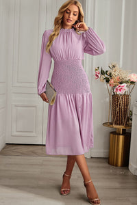 Chic Burgundy Long Sleeve Midi Dress