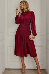 Chic Burgundy Long Sleeve Midi Dress