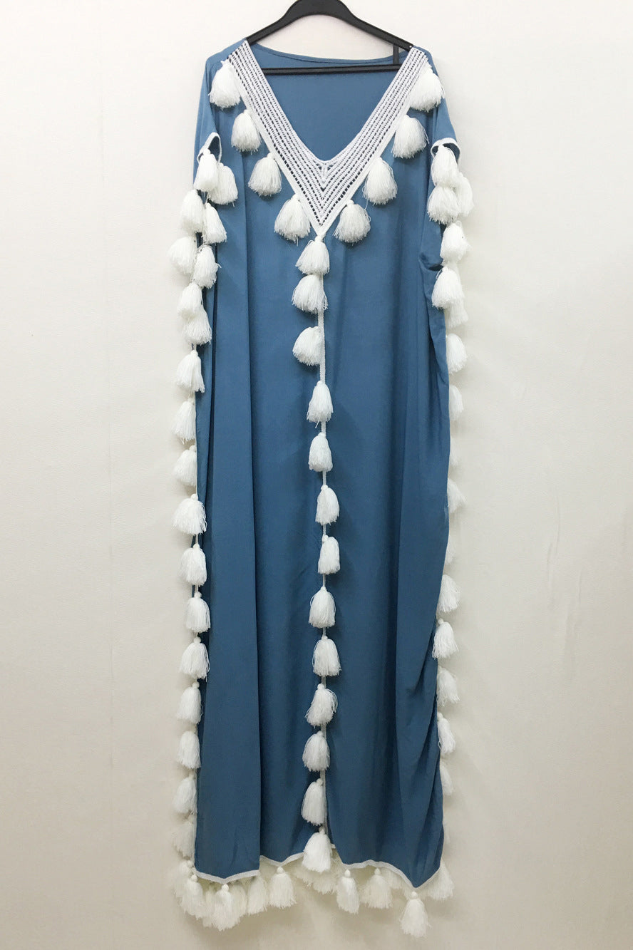 Casual Tassel Blue Maxi Dress