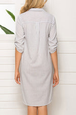 Load image into Gallery viewer, Casual Striped Pockets Shirt Dress
