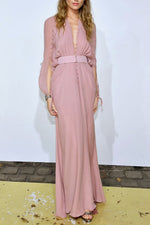 Load image into Gallery viewer, Celebrity Inspired Pink Long Sleeve Evening Gown
