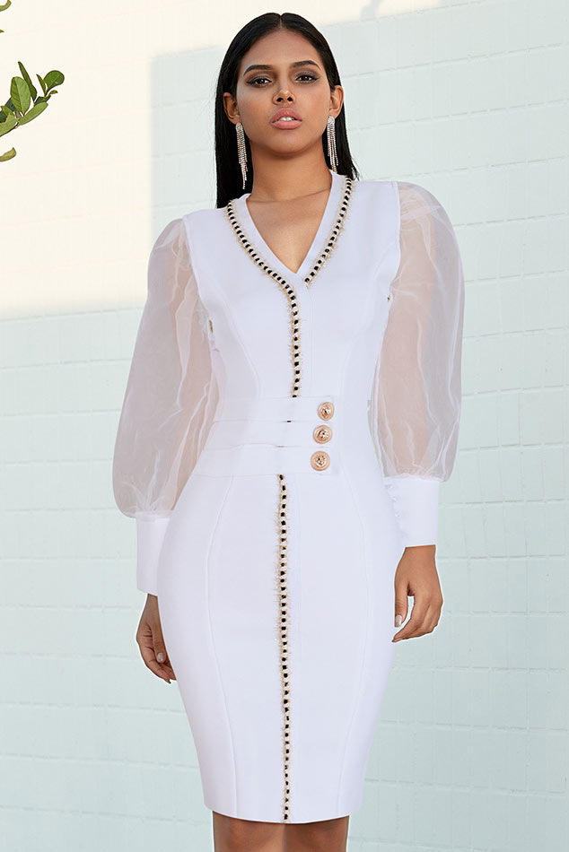 Chic White Long Sleeve Party Homecoming Dress