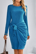 Load image into Gallery viewer, Chic Blue Long Sleeve Knit Dress
