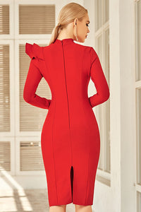 Chic Red Long Sleeve Bandage Party Cocktail Dress