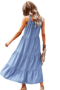 Chic Sleeveless Solid Color Stitching A-Line Mid-length Dress