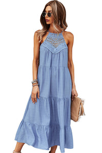 Chic Sleeveless Solid Color Stitching A-Line Mid-length Dress