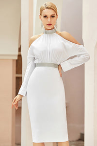 Chic White Cut Out Long Sleeve Party Bandage Dress