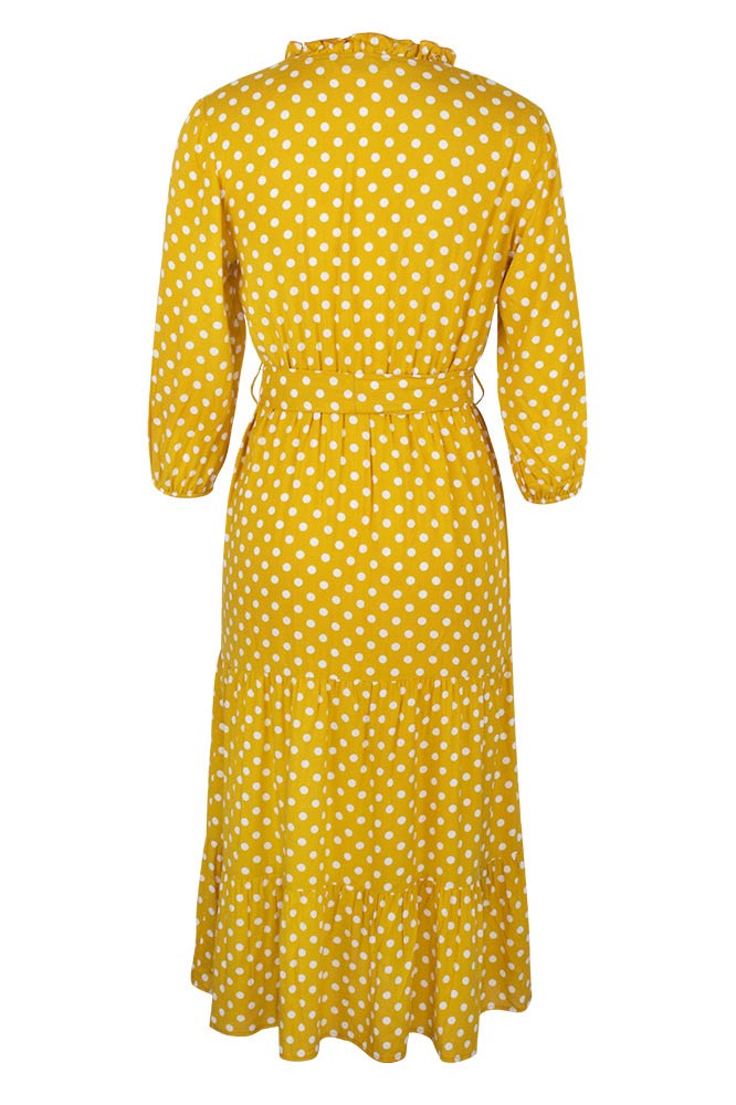 Classic Polka Dot Printed Gathered Waist  Midi Dress