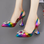 Load image into Gallery viewer, Cap-toe Pointed Head Heels Sandals With Rhinestone

