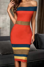 Load image into Gallery viewer, Color-block Off Shoulder Striped Bandage Dress
