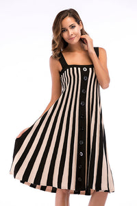 Color-block Striped Button Front Knit Dress