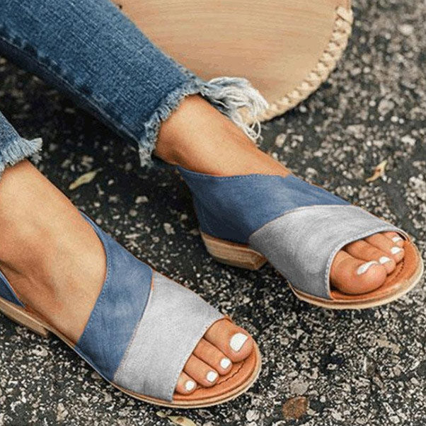 Color-block Round Open-toe Flat Heel Sandals