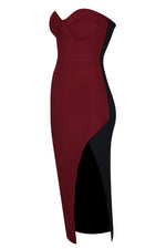 Load image into Gallery viewer, Colorblock Strapless Slit Bandage Prom Dress

